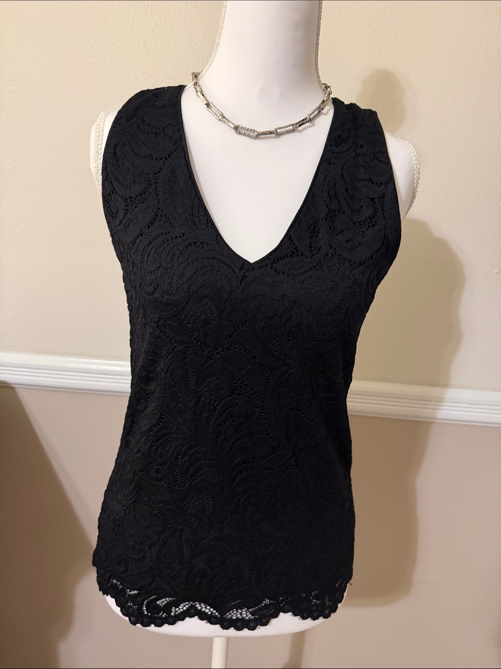 White House Black Market Black Lace V-Neck Camisole